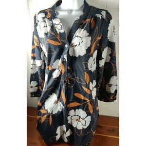 Amour Vert 100% Silk Women’s Floral Navy Top Shirt Blouse S USA Made Magnolia